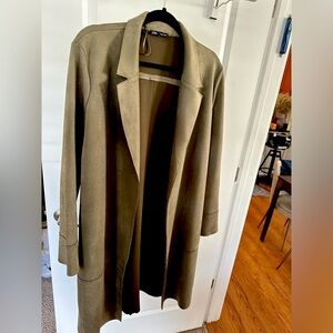 Zara faux suede olive green trench coat - Size L